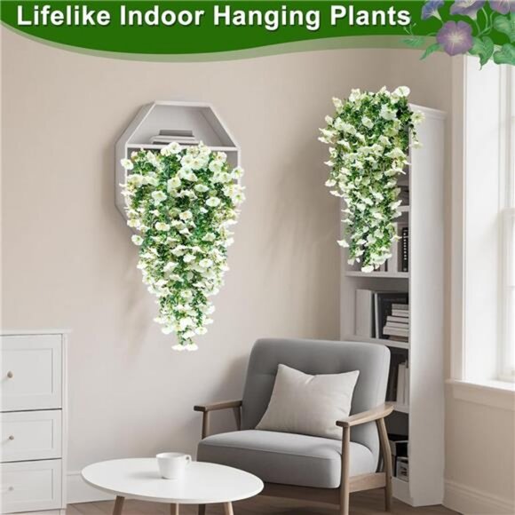 4PCS Artificial Fake Hanging Flowers Plants for Outdoors, Summer Faux Petunias - Picture 5 of 7